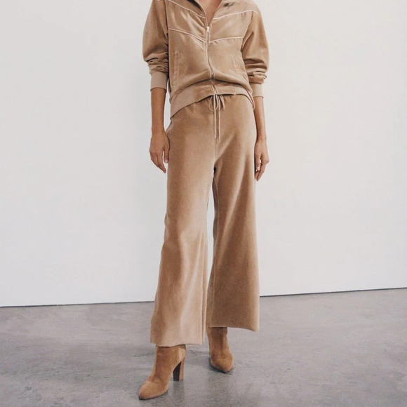 Nili Lotan Daphne Camel Cotton-Blend Velour Track pants M NWT - Picture 3 of 6